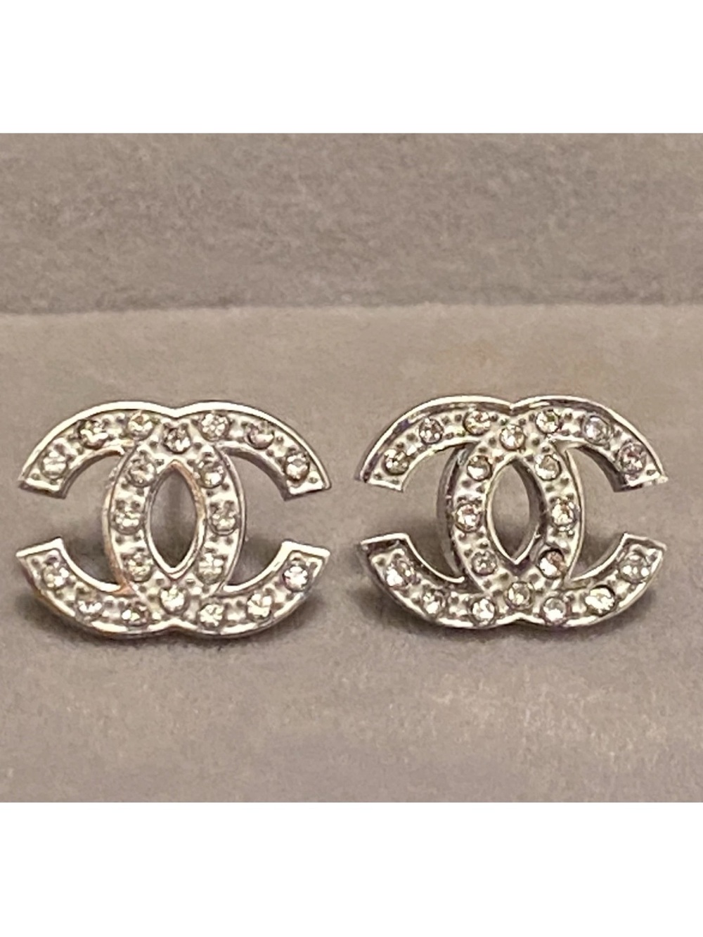 14K plated stud earrings zircon CC stainless steel silver - Picture 5 of 5